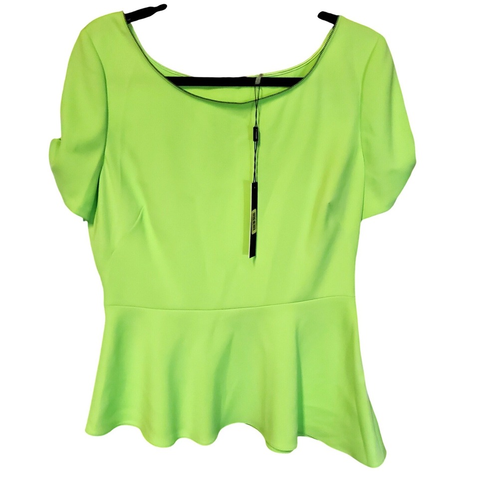 Tahari Novalee Blouse Sweet Midori Lime Green Peplum Chain Neck NWT L F7152503